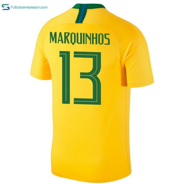 Camiseta Brasil 1ª Marquinhos 2018 Amarillo